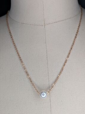 Gold Tone Floating Single Pearl Slide Pendant Necklace Layering Dainty